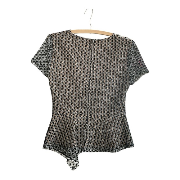 BCBGMaxAzria NWT Kaleigh Top Black and White Peplum - Picture 3 of 5
